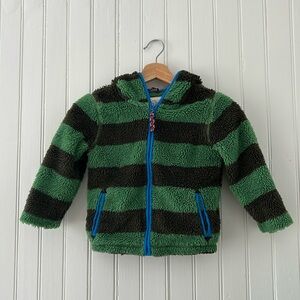 Mini Boden green/brown fleece zip sweatshirt with thermal lined hood